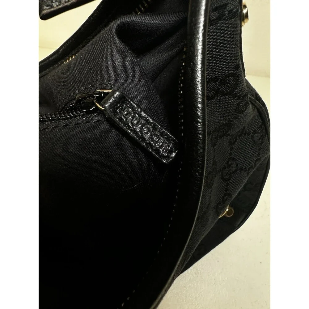 Gucci Vintage Abbey Hobo Bag Black GG Canvas Leather Trim D-Ring